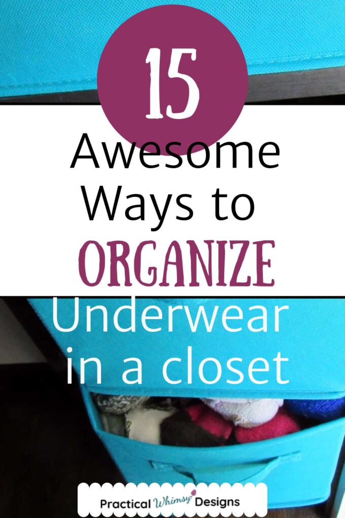Blue fabric box on shelf, one of 15 Awesome ways to organize underwear in a closet.