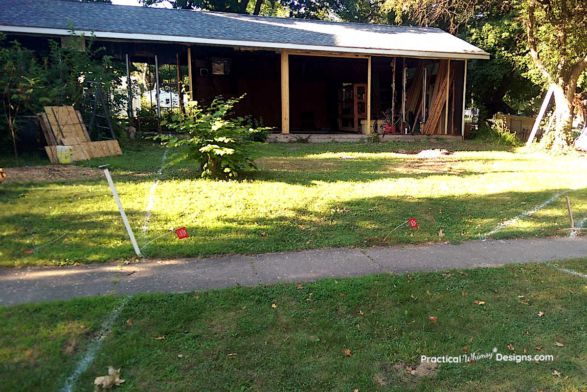 Lawn in front of old pool house