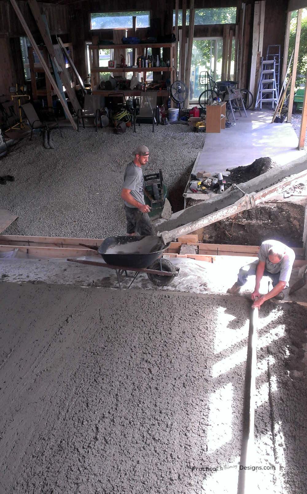 Pouring concrete in old pool