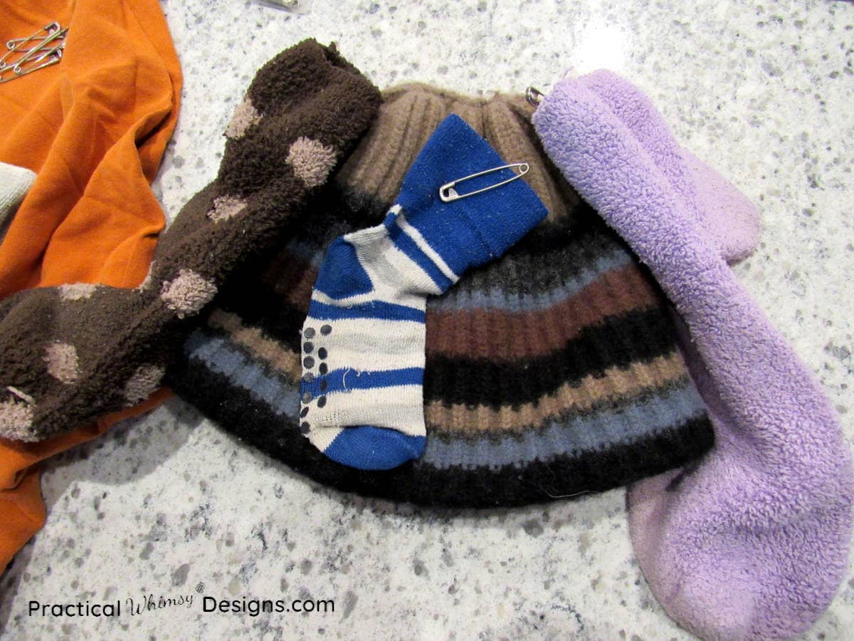 Socks pinned on a hat