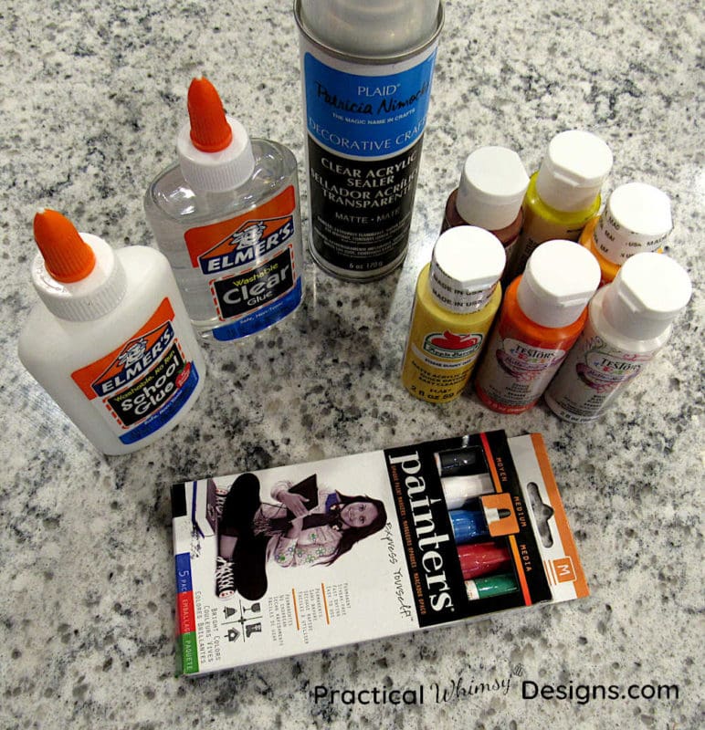 Acrylic paint and school glue.