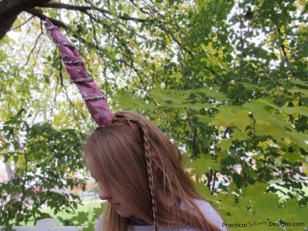 Girl wearing DIY unicorn horn