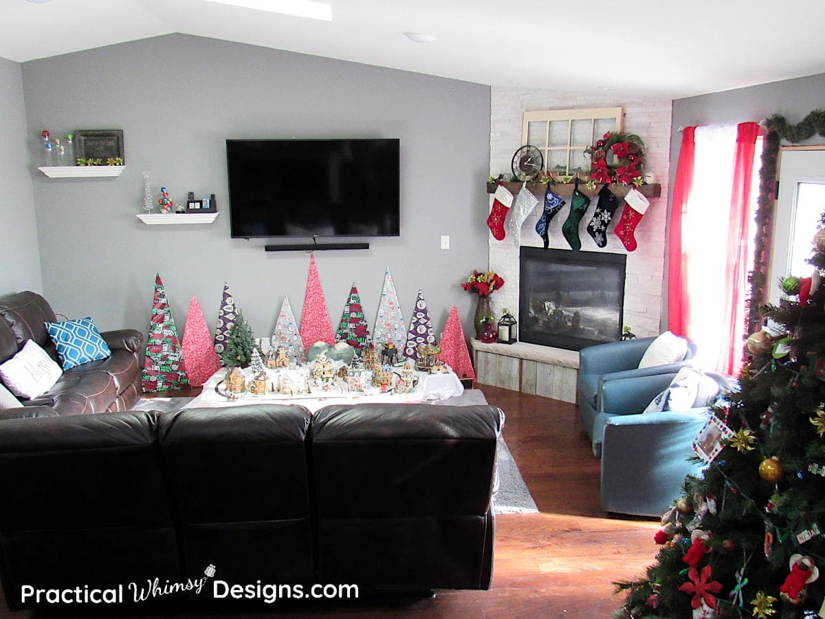 Cardboard Christmas Trees in Family Room