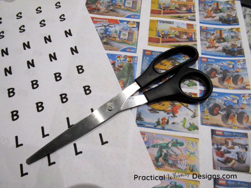 Lego labels and scissors