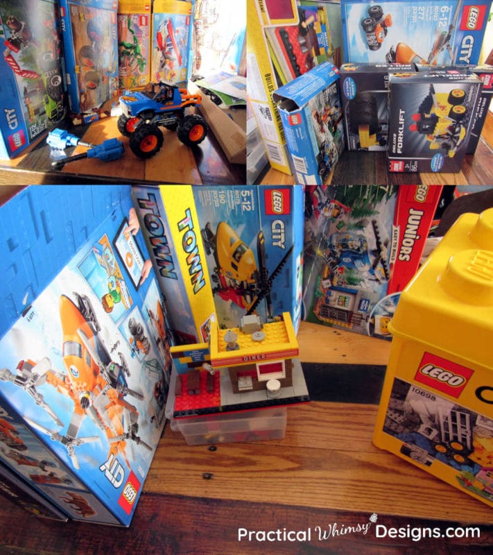 Boxes of Lego sets on a table