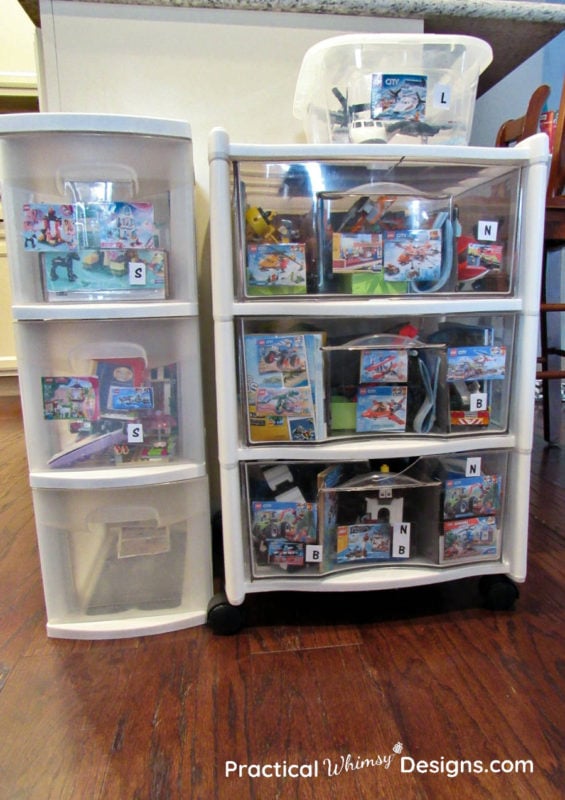 Organize Lego kits in containers