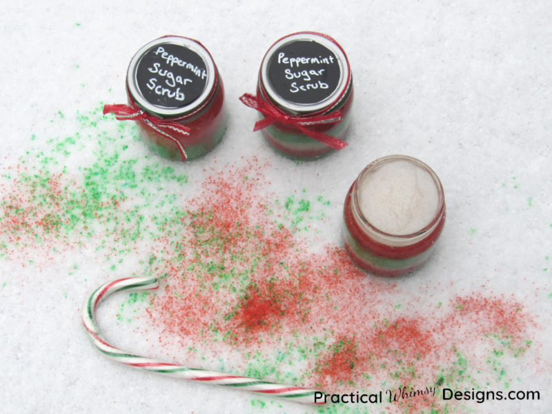 Peppermint sugar scrub with candy cane