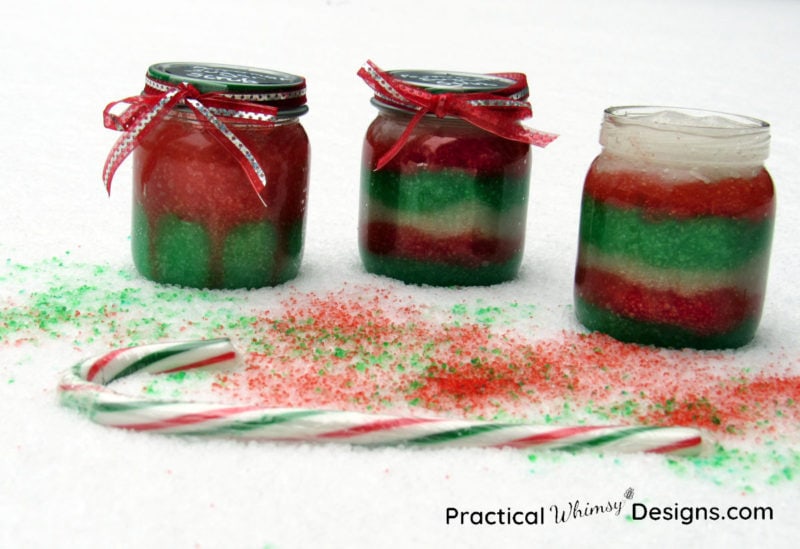 Three jars of peppermint sugar scrub