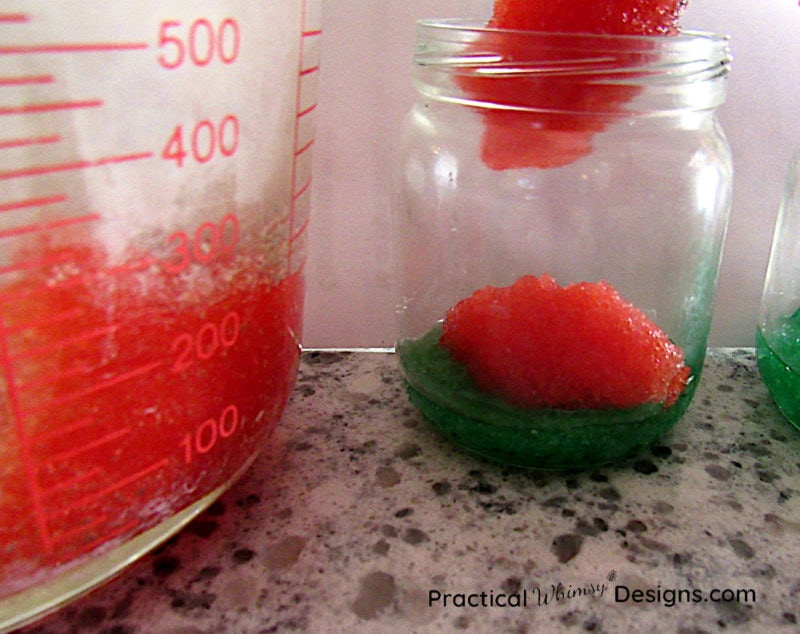 Filling jar with peppermint sugar scrub