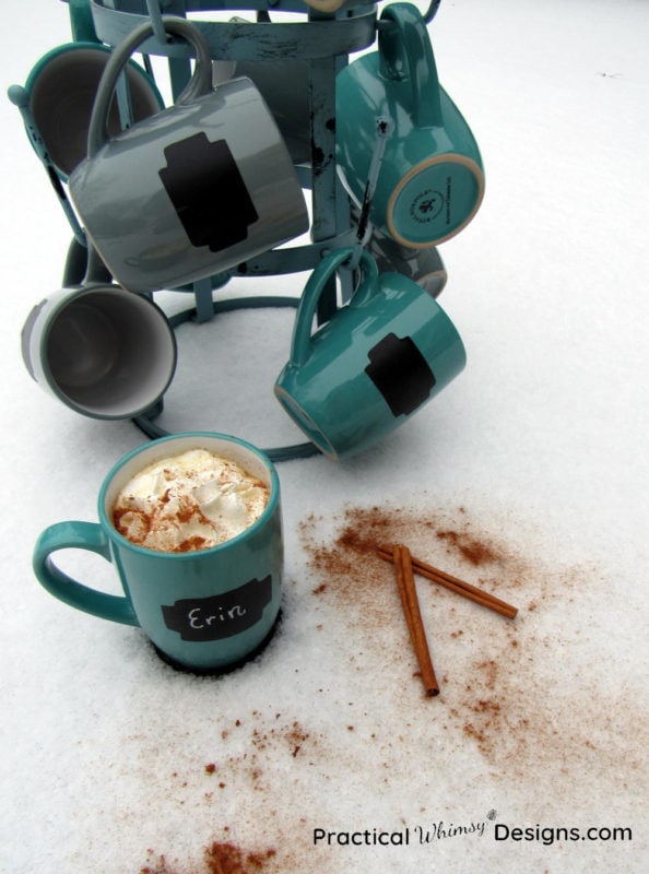 Removable blackboard labels on mugs 