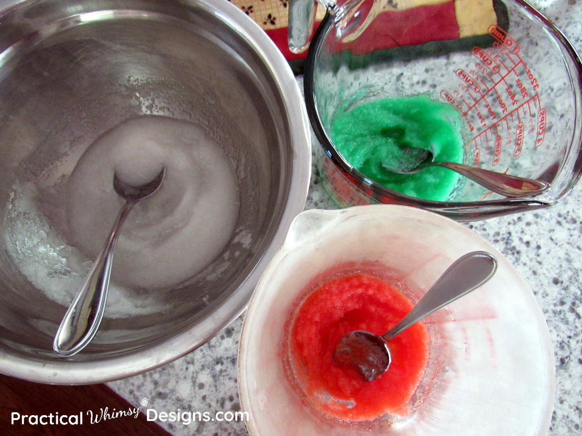 Red, green, and white peppermint sugar scrub