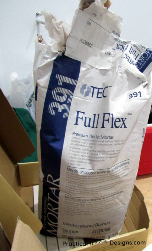 A bag of mortar for tiling