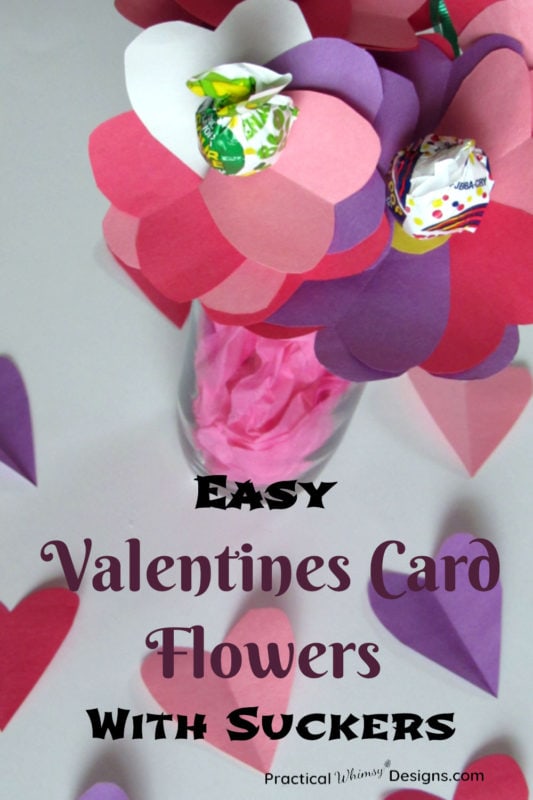 Easy Valentines Card Flowers with Suckers