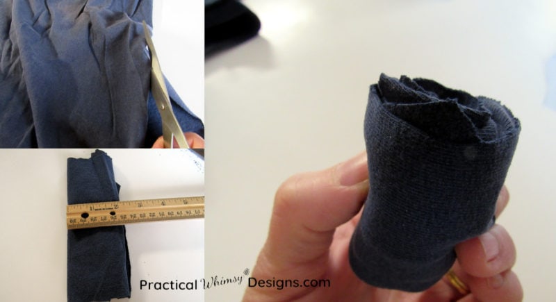 Steps for cutting and rolling t-shirt fabric