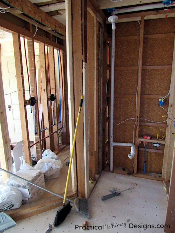 Master bathroom torn down to the studs