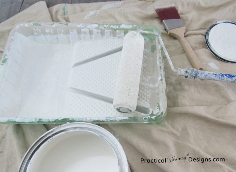 Paint tray, brush, and roller