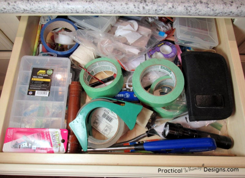 Cluttered junk drawer