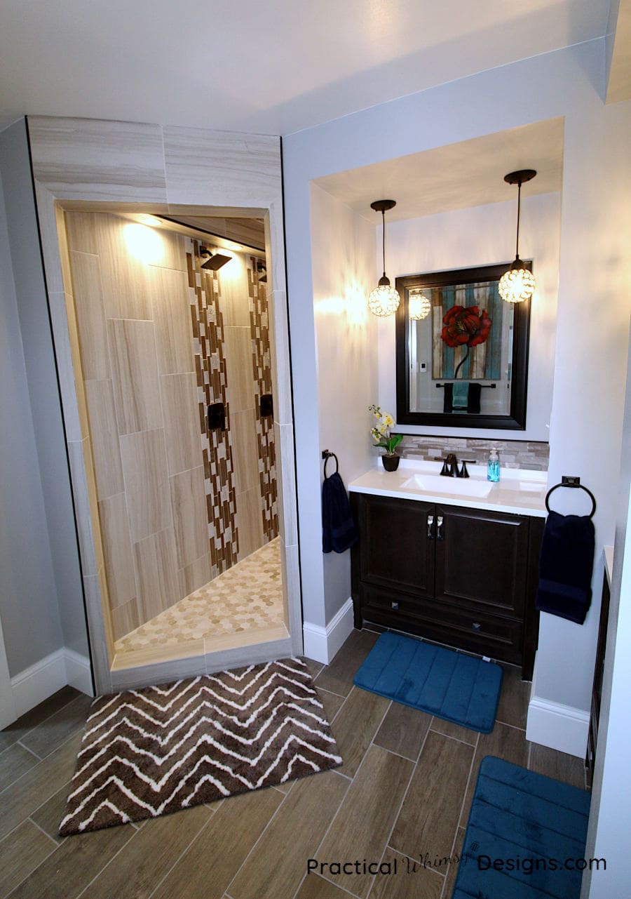 Master Bathroom Reveal of tile shower and sink