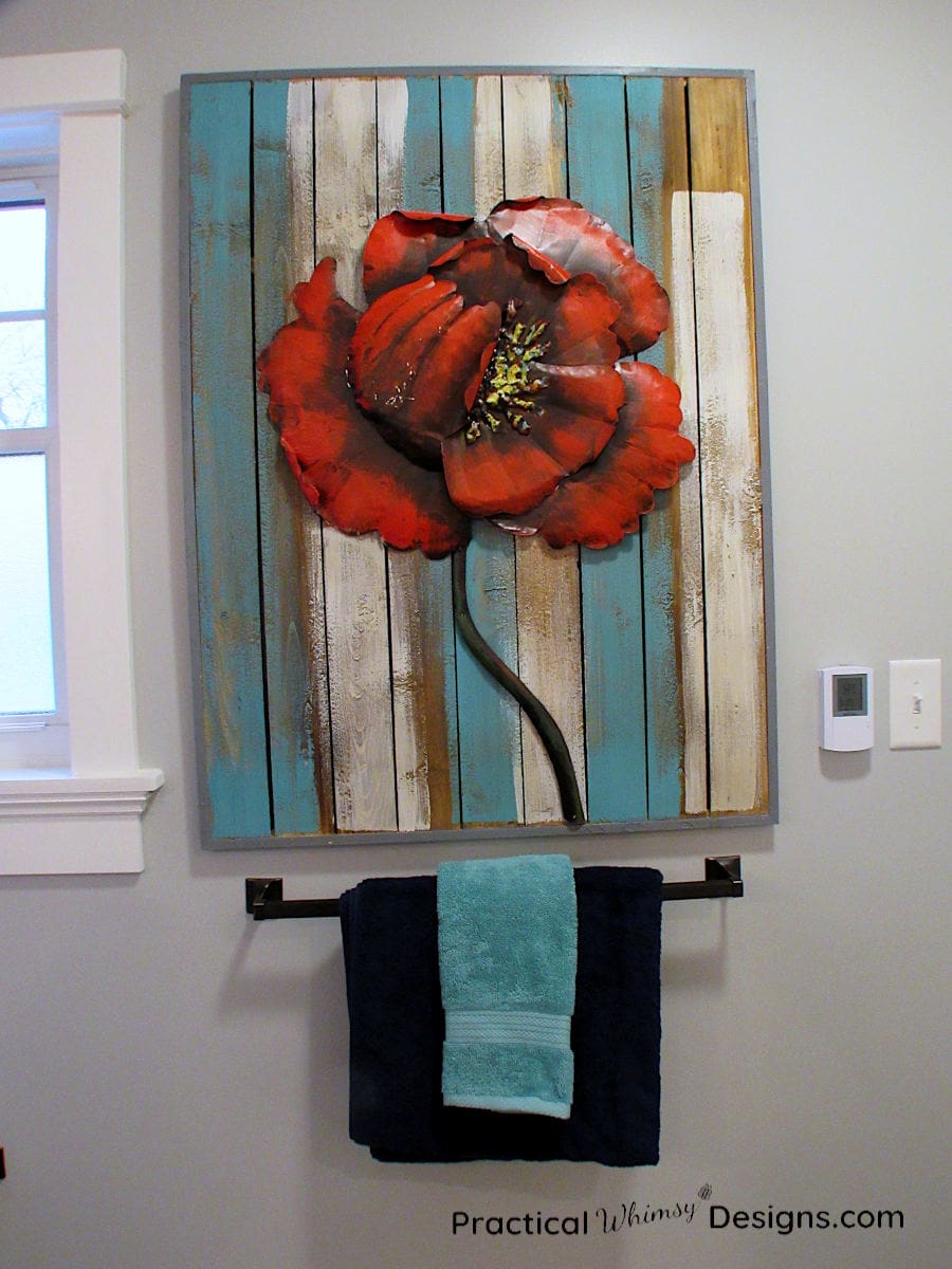 Red Flower Picture with wooden background