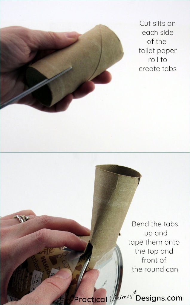 Taping the toilet paper roll neck onto the thankful turkey craft