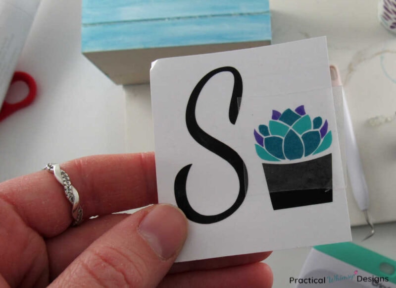 Hand holding S and succulent vinyl sticker