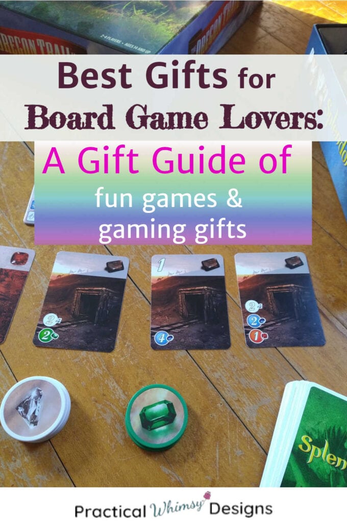 Text: Best gifts for board game lovers gift guide with image of game pieces in the background