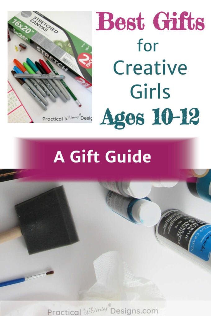 Text: best gifts for creative girls ages 10-12 with images of painting supplies and markers in background