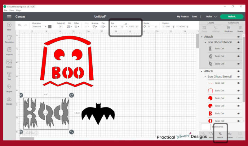 Bat and boo stencil on Cricut Design Space