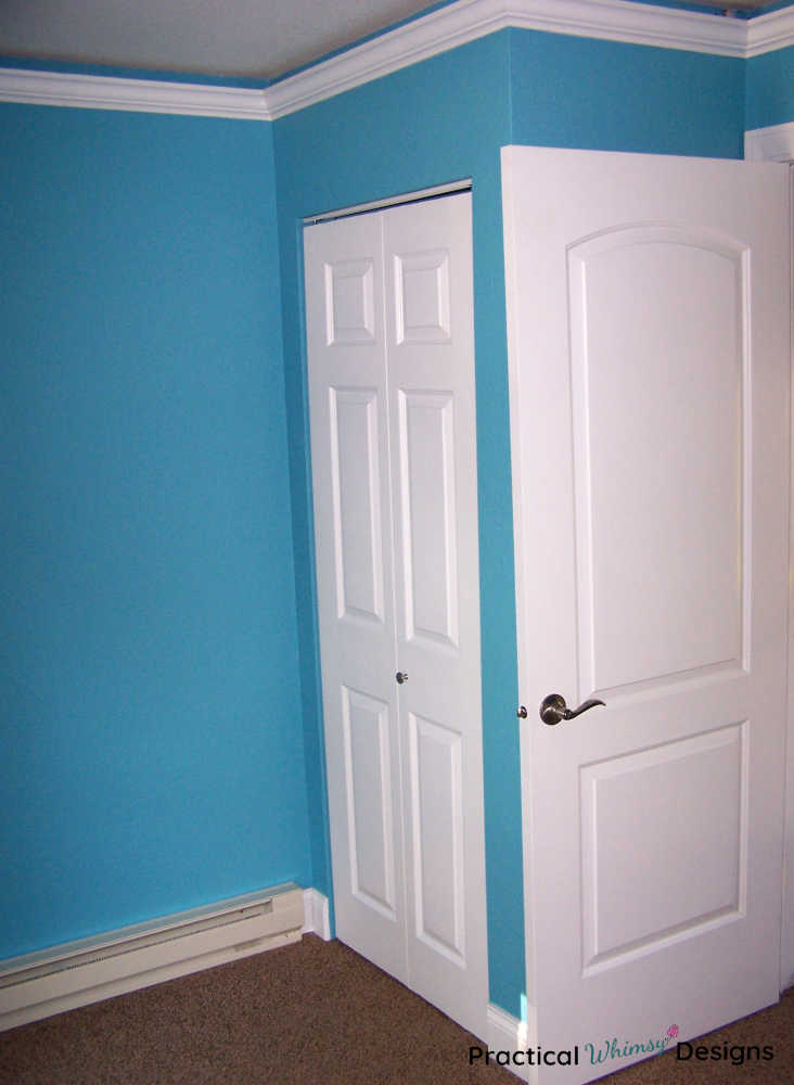 Blue painted walls and white trim