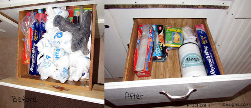 Camper bags before and after organization