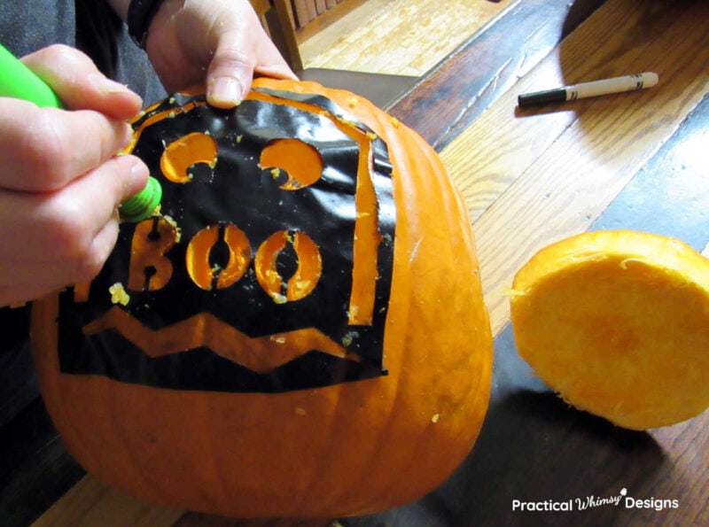 Cutting pumpkin using vinyl stencils