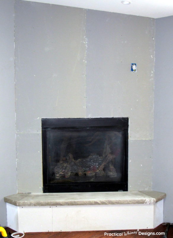 Cement board around fireplace