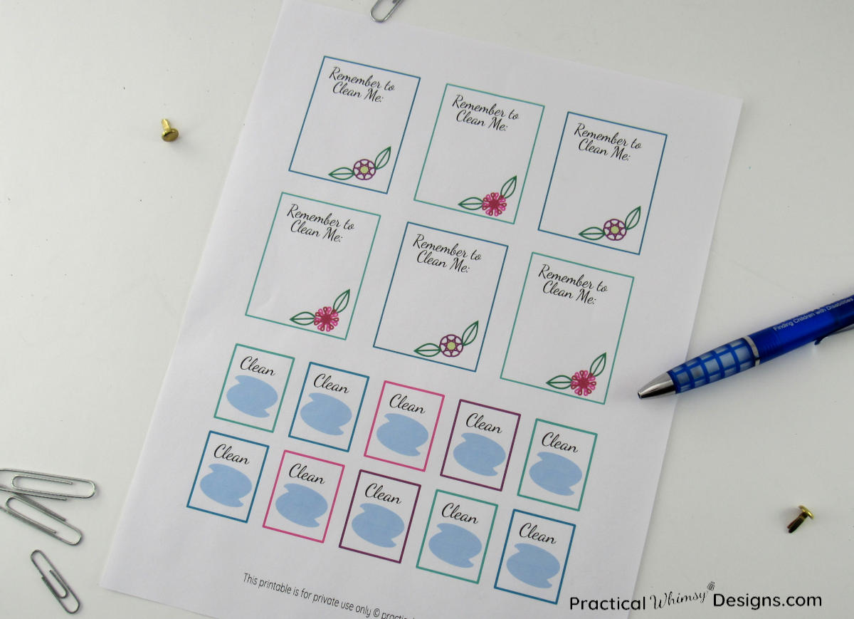 Printable cleaning reminder labels