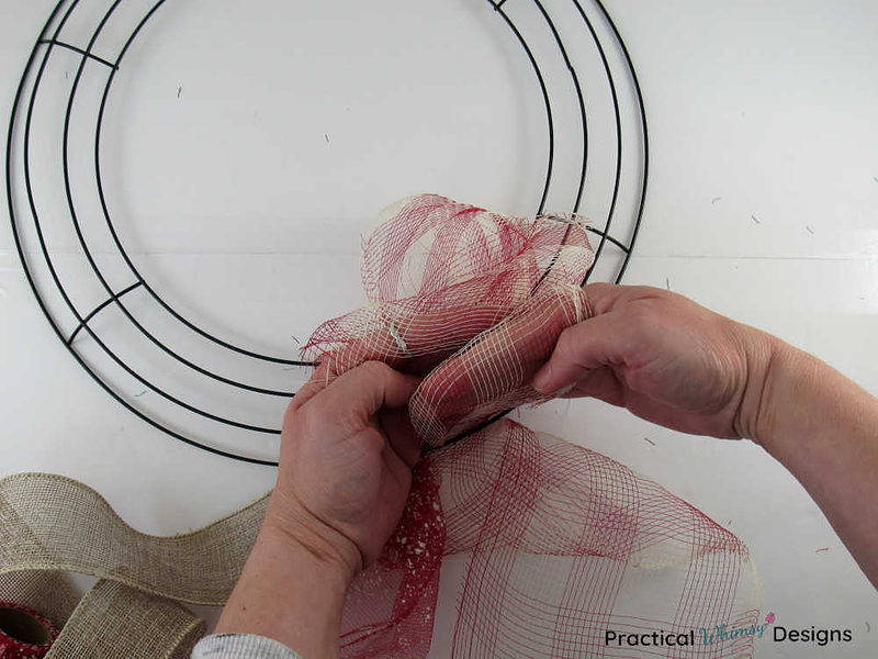 Creating more loops in deco mesh wreath frame.