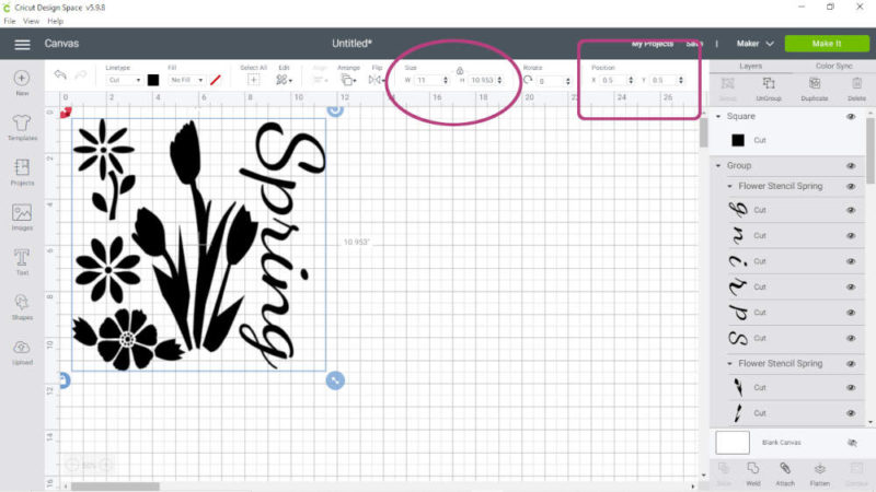 Cricut Design Space resizing svg file.