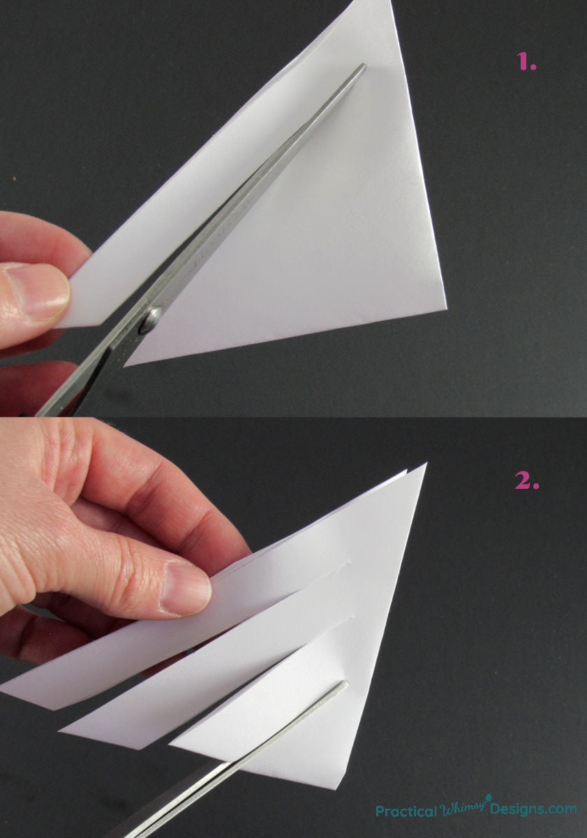 Cutting strips in a folded paper triangle