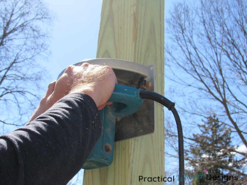 Cutting pergola post with a circular saw for a diy wod pergola