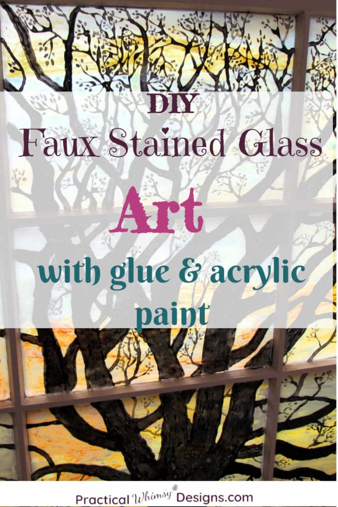 DIY Faux Stained Glass Window Art of a tree.