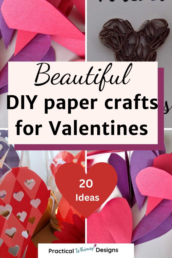Pink, red, and purple hearts and paper crafts for Valentines day decorating.