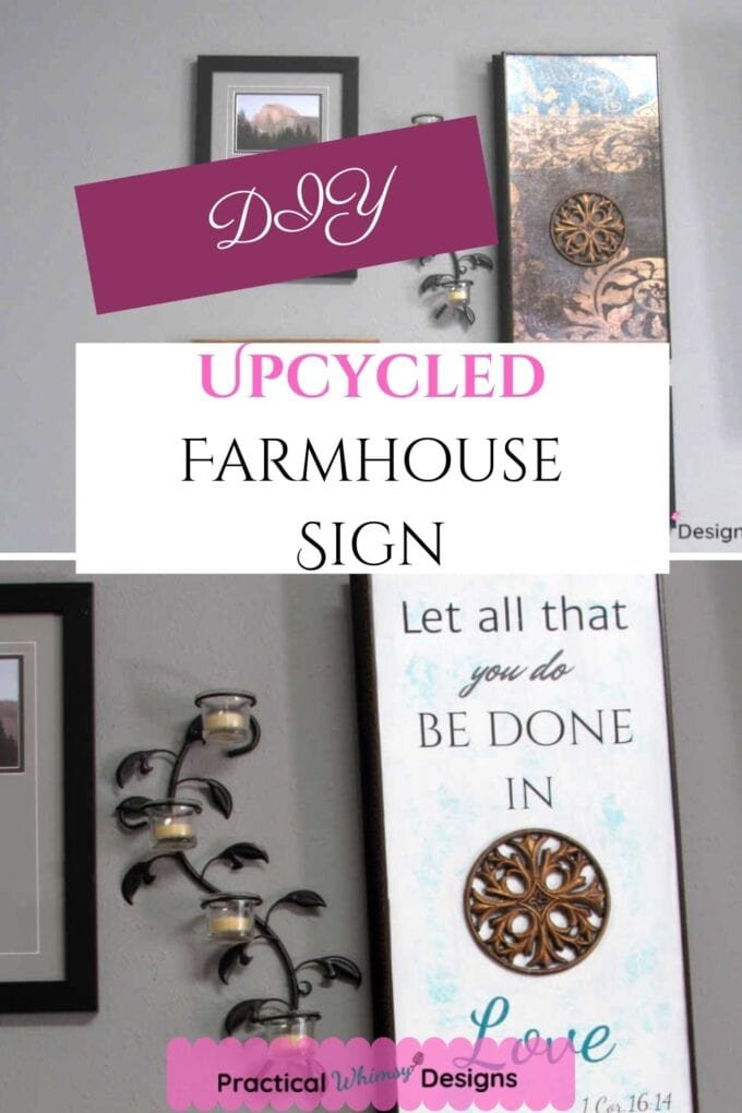 DIY upcycled love sign before and after