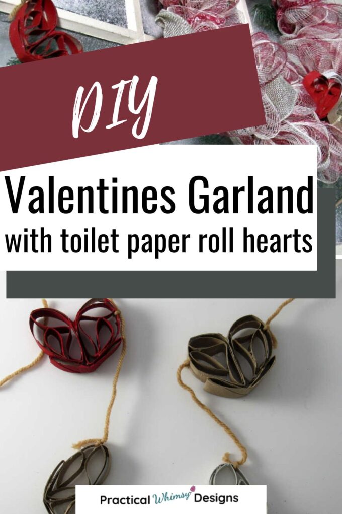 DIY Valentines Garland with toilet paper roll hearts.