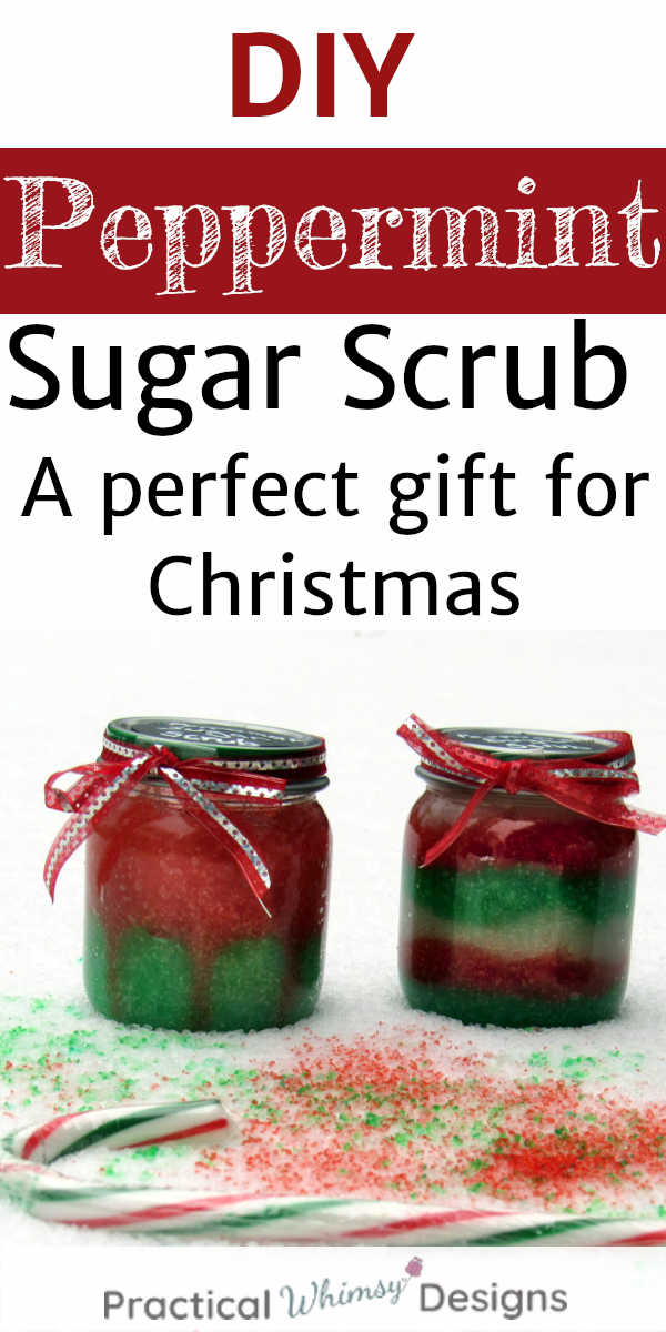 Jars of peppermint sugar scrub with candy cane