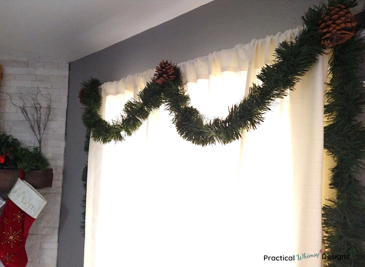 DIY pinecone curtain.