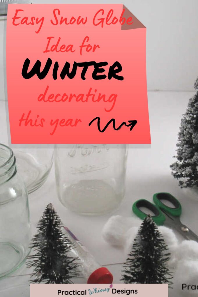 Snow globe materials ready for easy winter decorating diy.