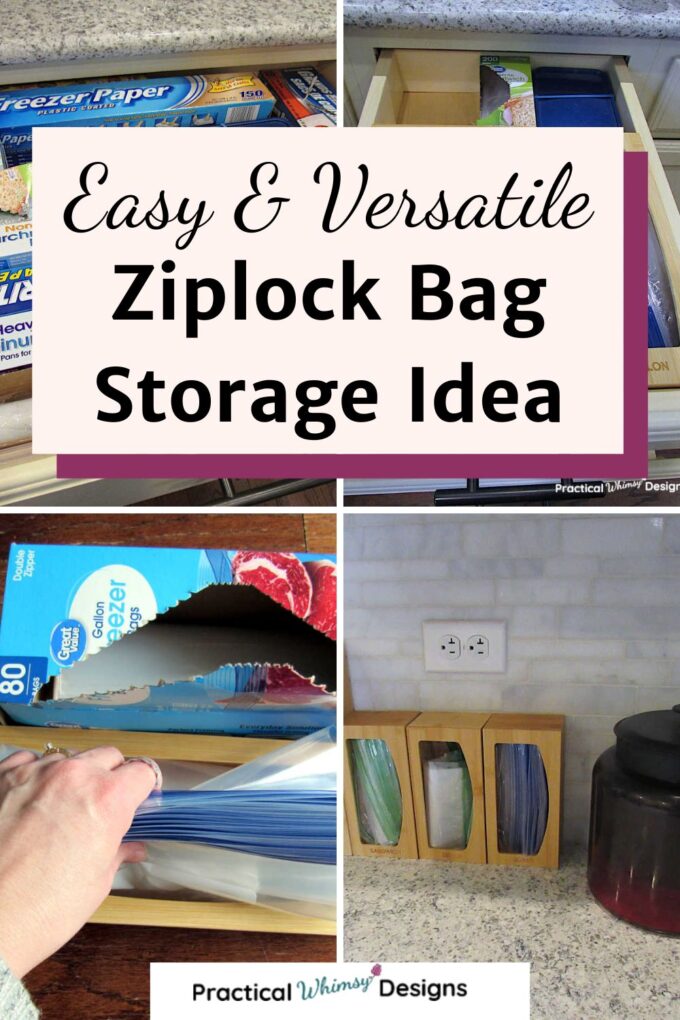 Ziplock bags storage ideas stored in drawers and on counter.