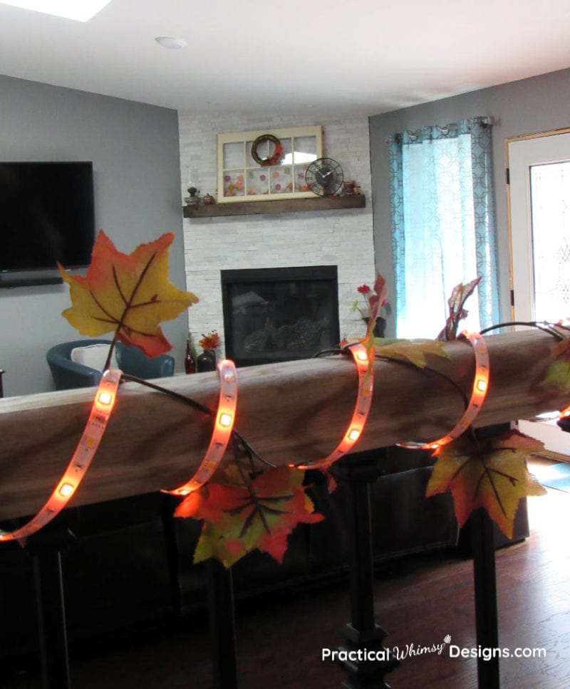 Fall leaves wrapped on a banister