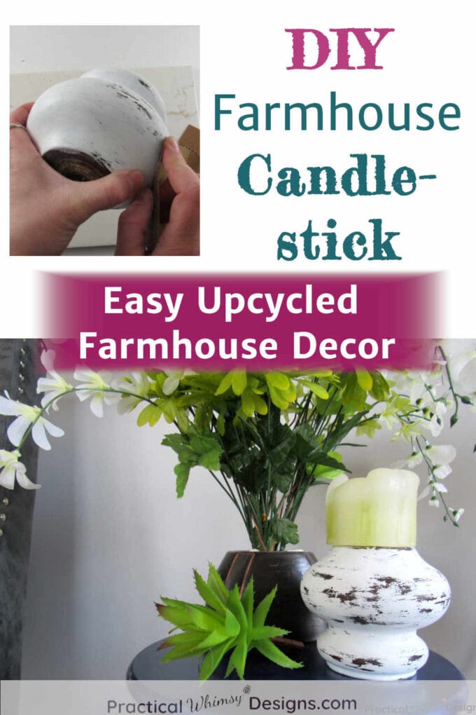 DIY Farmhouse candlestick upcycled decor