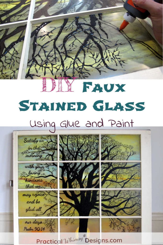 A Beautiful faux stained glass art silhouette made from paint and glue.