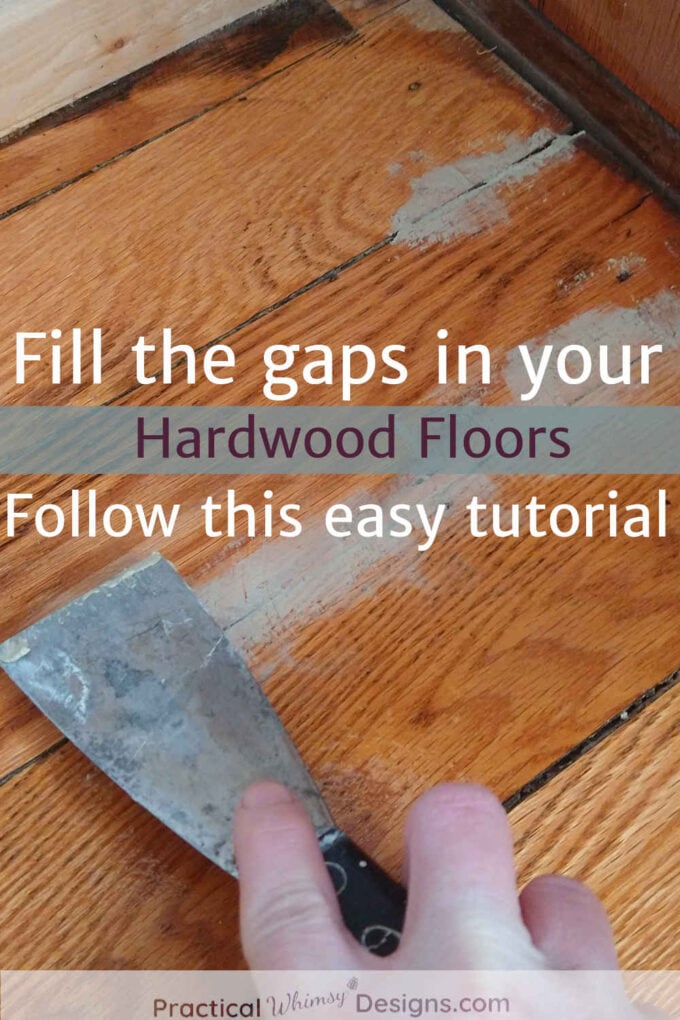 Hand filling gaps in hardwood floor