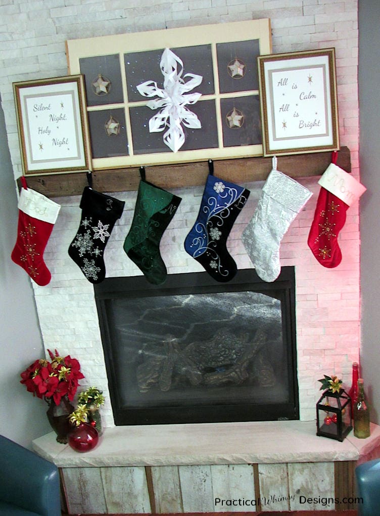 silent night christmas mantel with stockings
